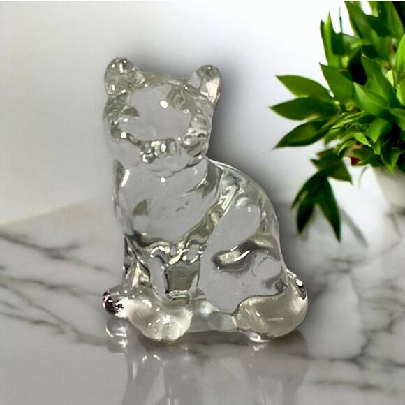 FENTON Art Glass Sitting Kitty Cat Figurine Clear 3.75” USA 1980’s - Picture 1 of 9